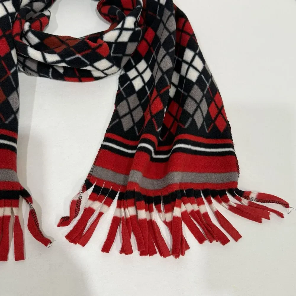ST JOHNS BAY Argyle Scarf fleece 56 Inch Long Fringe Unisex Multicolor